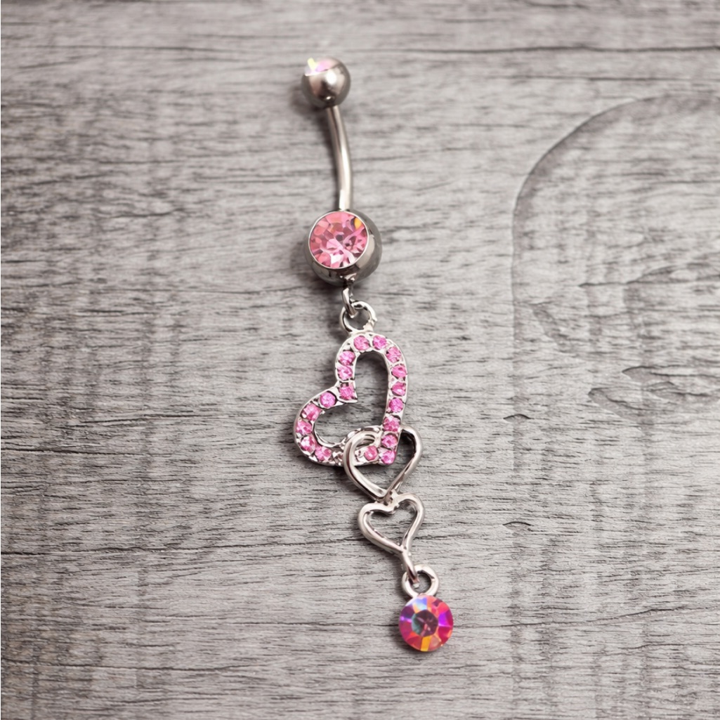 Pink Heart Dangle Belly Ring